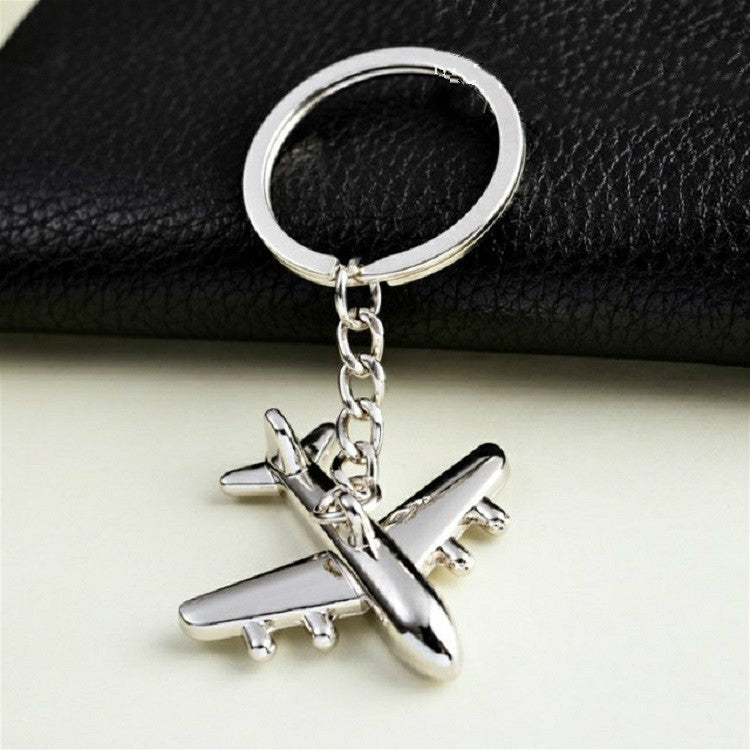 2 pezzi di souvenir con ciondolo portachiavi in metallo per aereo stereo creativo, Silver Small Plane