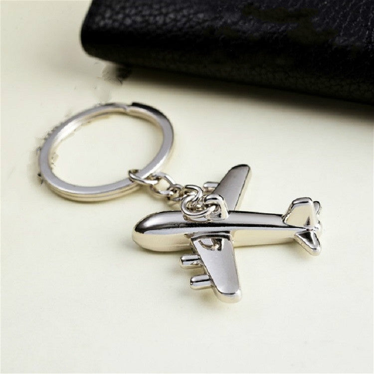 2 pezzi di souvenir con ciondolo portachiavi in metallo per aereo stereo creativo, Silver Small Plane