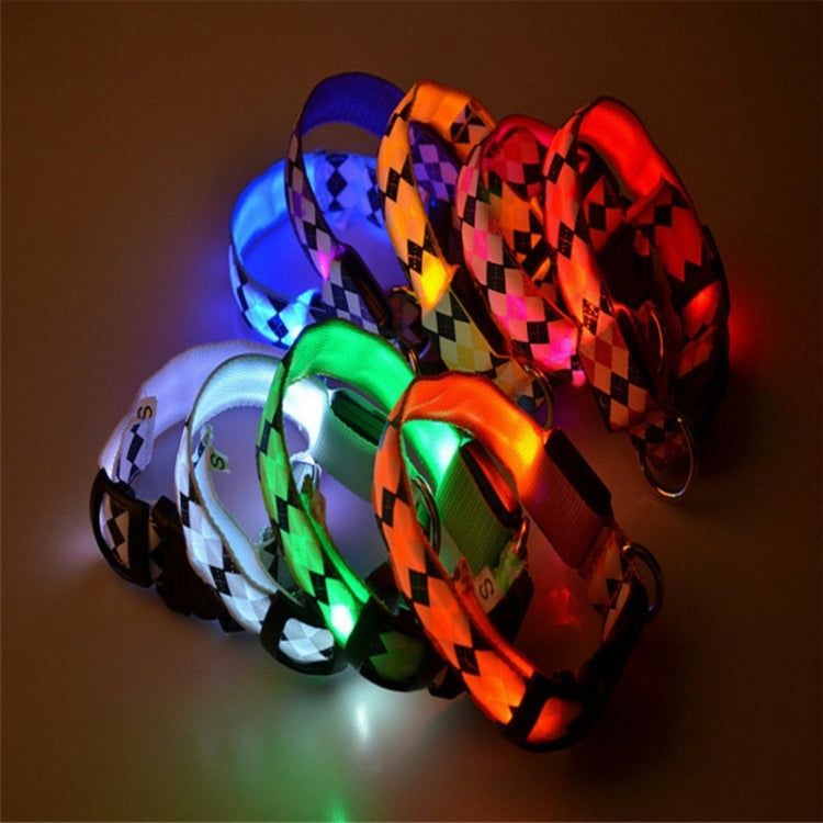 Collare per cani a LED ricaricabile con motivo scozzese, collare per cani di piccola taglia, S, M, L, XL