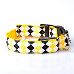 Collare per cani a LED ricaricabile con motivo scozzese, collare per cani di piccola taglia, S, M, L, XL