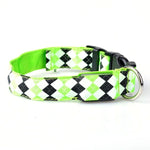 Collare per cani a LED ricaricabile con motivo scozzese, collare per cani di piccola taglia, S, M, L, XL