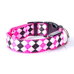 Collare per cani a LED ricaricabile con motivo scozzese, collare per cani di piccola taglia, S, M, L, XL