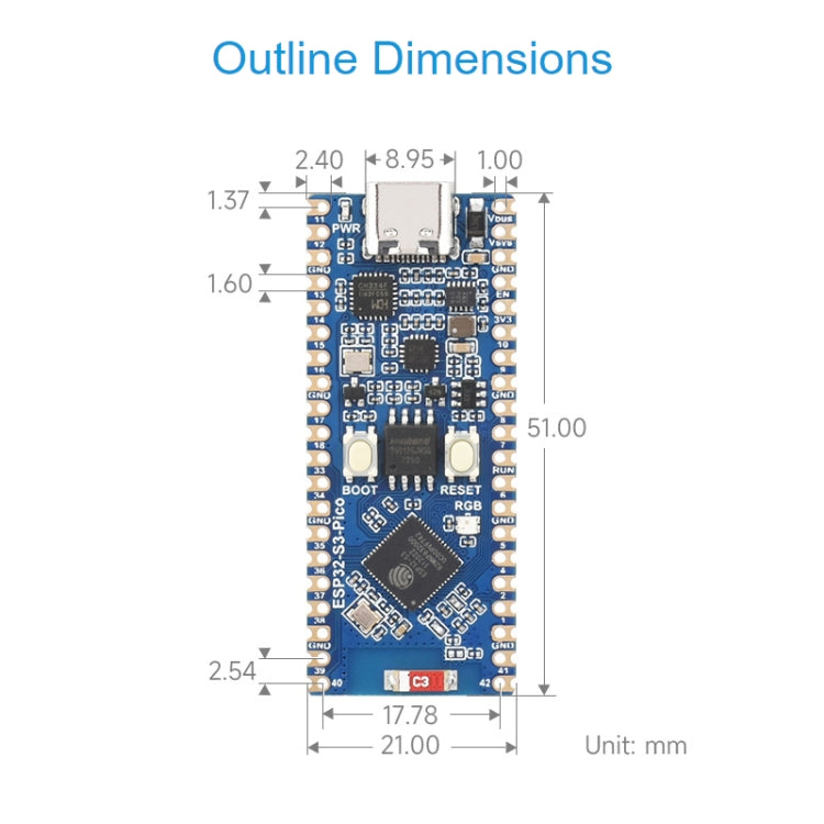 Processore dual-core con scheda di sviluppo Wi-Fi a 2,4 GHz per microcontrollore Waveshare ESP32-S3, 24023