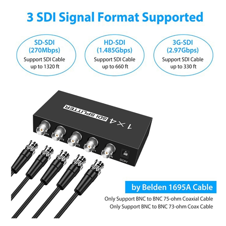 Splitter video SDI con amplificatore di distribuzione SD-SDI / HD-SDI / 3G-SDI 1 ingresso 4 uscite, 1 In 4 Out