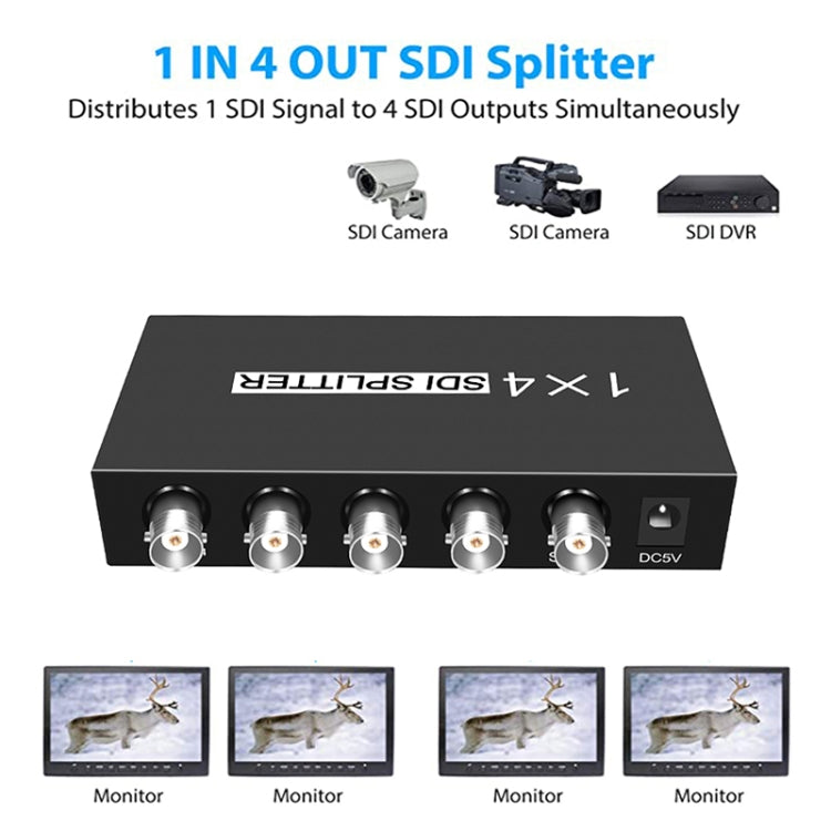Splitter video SDI con amplificatore di distribuzione SD-SDI / HD-SDI / 3G-SDI 1 ingresso 4 uscite, 1 In 4 Out