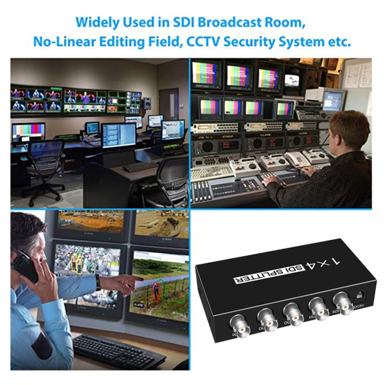 Splitter video SDI con amplificatore di distribuzione SD-SDI / HD-SDI / 3G-SDI 1 ingresso 4 uscite, 1 In 4 Out