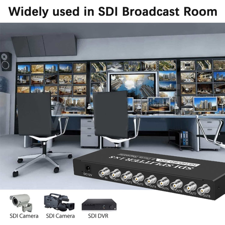 Splitter video SDI con amplificatore di distribuzione SD-SDI / HD-SDI / 3G-SDI 1 ingresso 8 uscite, 1 In 8 Out
