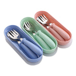 Set da 3 pezzi con scatola per cucchiaio e forchetta in acciaio inossidabile 304. Set di stoviglie per la scuola materna per bambini