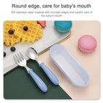 Set da 3 pezzi con scatola per cucchiaio e forchetta in acciaio inossidabile 304. Set di stoviglie per la scuola materna per bambini