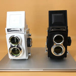 Modello di fotocamera reflex doppia Modello di fotocamera portatile con decorazioni di oggetti di scena retrò