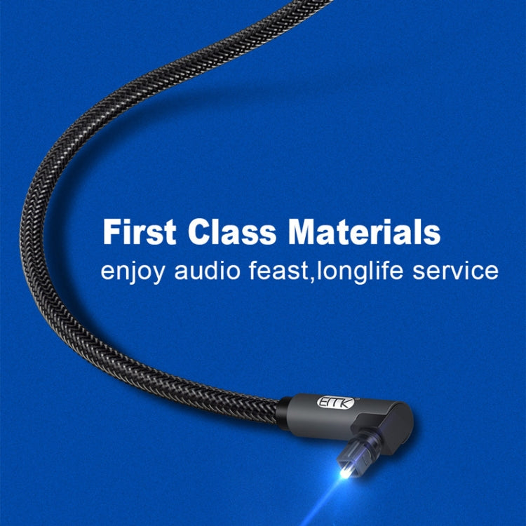 Cavo audio ottico EMK girevole da 90 gradi regolabile ad angolo retto ruotabile di 360 gradi con spina in nylon intrecciato, 1m(Black), 1.5m(Black), 2m(Black), 3m(Black), 5m(Black), 8m(Black), 10m(Black), 15m(Black), 20m(Black), 25m(Black), 30m(Black)