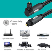 Cavo audio ottico EMK girevole da 90 gradi regolabile ad angolo retto ruotabile di 360 gradi con spina in nylon intrecciato, 1m(Black), 1.5m(Black), 2m(Black), 3m(Black), 5m(Black), 8m(Black), 10m(Black), 15m(Black), 20m(Black), 25m(Black), 30m(Black)