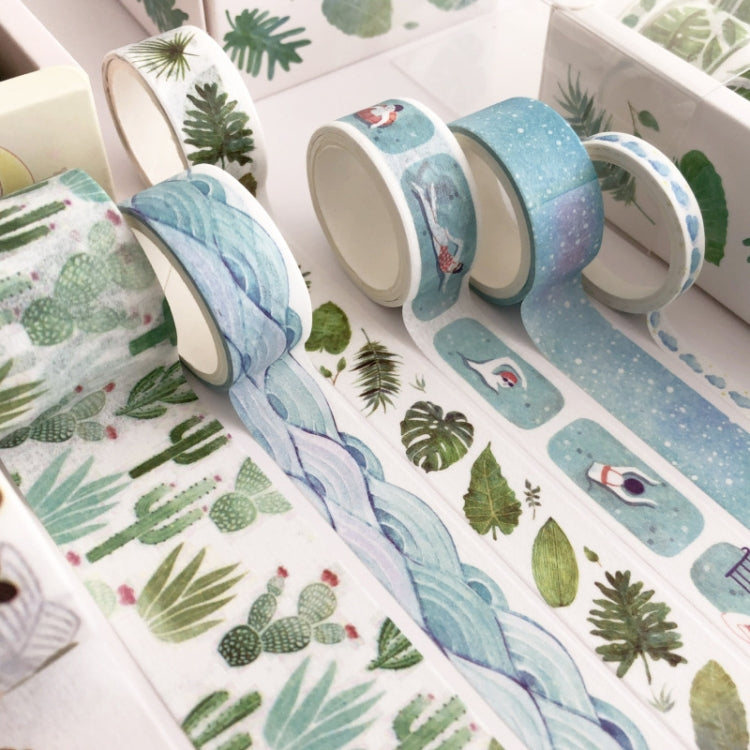 Set di 8 rotoli/scatola di nastri di carta per manuali di base, set di materiali per piccoli nastri decorativi fai-da-te per ragazze fresche, adesivi per conti a mano antichi, (Life, Green, Blue Rhythm, Dream Love, Fruity Time, Dreamland
