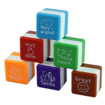 24 pezzi/scatola Commenti degli insegnanti Timbri quadrati in plastica con cartoni animati Timbri giocattolo per bambini con motivi colorati, Square Stamps
