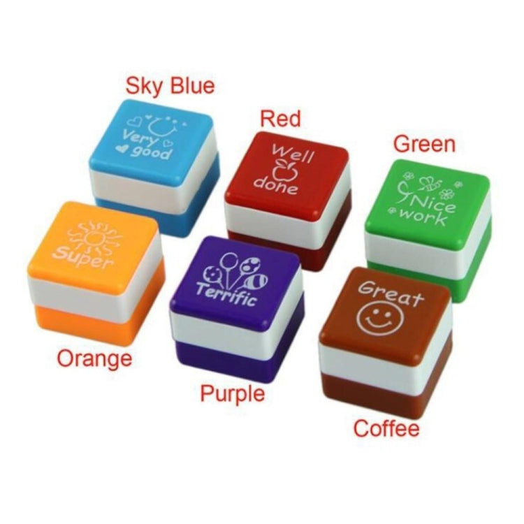 24 pezzi/scatola Commenti degli insegnanti Timbri quadrati in plastica con cartoni animati Timbri giocattolo per bambini con motivi colorati, Square Stamps