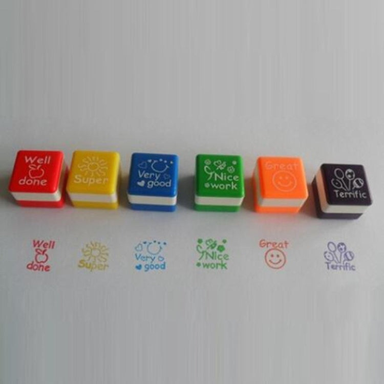 24 pezzi/scatola Commenti degli insegnanti Timbri quadrati in plastica con cartoni animati Timbri giocattolo per bambini con motivi colorati, Square Stamps