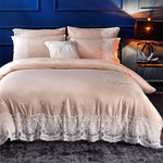 Lenzuola in seta a quattro pezzi Lenzuolo matrimoniale Copripiumino per dormire nudo Biancheria da letto in seta di ghiaccio, 1.5M Bed, 1.8M Bed, 2.0M Bed
