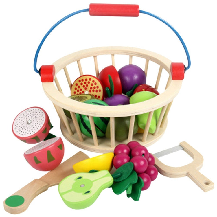 Frutta e verdura tagliate magnetiche in legno per bambini Giochi da cucina per bambini con musica da taglio, YLB-14 PCS Vegetable Basket, YLB-12 PCS Fruit Basket