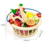 Frutta e verdura tagliate magnetiche in legno per bambini Giochi da cucina per bambini con musica da taglio, YLB-14 PCS Vegetable Basket, YLB-12 PCS Fruit Basket