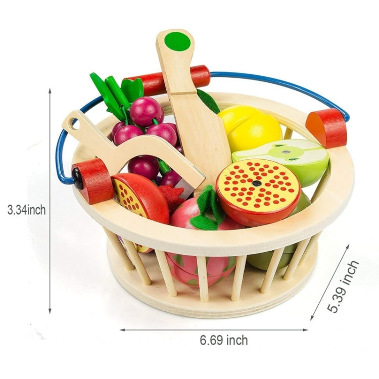 Frutta e verdura tagliate magnetiche in legno per bambini Giochi da cucina per bambini con musica da taglio, YLB-14 PCS Vegetable Basket, YLB-12 PCS Fruit Basket