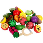 Frutta e verdura tagliate magnetiche in legno per bambini Giochi da cucina per bambini con musica da taglio, YLB-14 PCS Vegetable Basket, YLB-12 PCS Fruit Basket