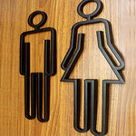 2 simboli in acrilico per WC, con retro adesivo, per porta del WC, per hotel, Toilet Sign(Black), Toilet Sign(Silver), Toilet Sign(Gold)