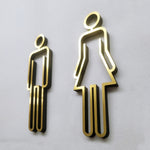 2 simboli in acrilico per WC, con retro adesivo, per porta del WC, per hotel, Toilet Sign(Black), Toilet Sign(Silver), Toilet Sign(Gold)