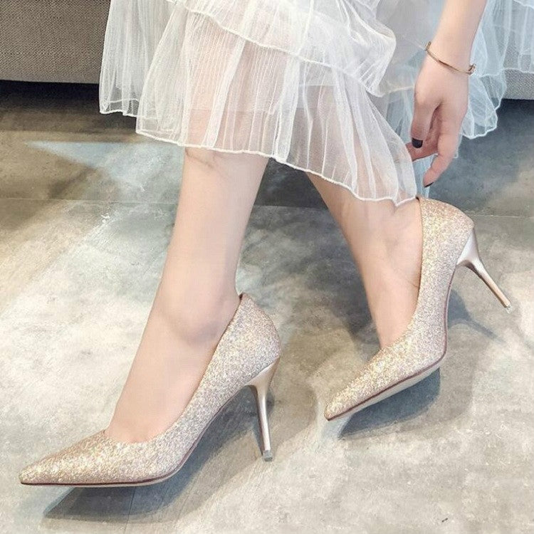 Scarpe da donna stiletto satinato con glitter 34-39
