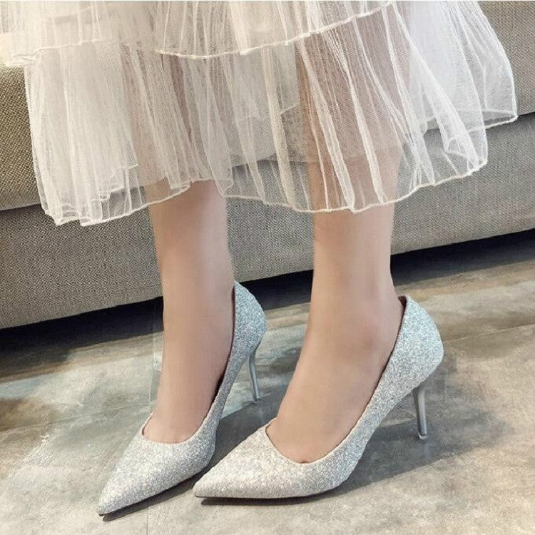 Scarpe da donna stiletto satinato con glitter 34-39