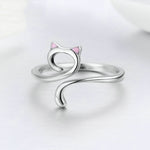 Anello Cat Love Girl Anello aperto in argento sterling S925, SCR341