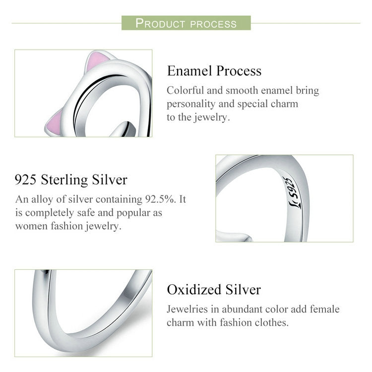 Anello Cat Love Girl Anello aperto in argento sterling S925, SCR341