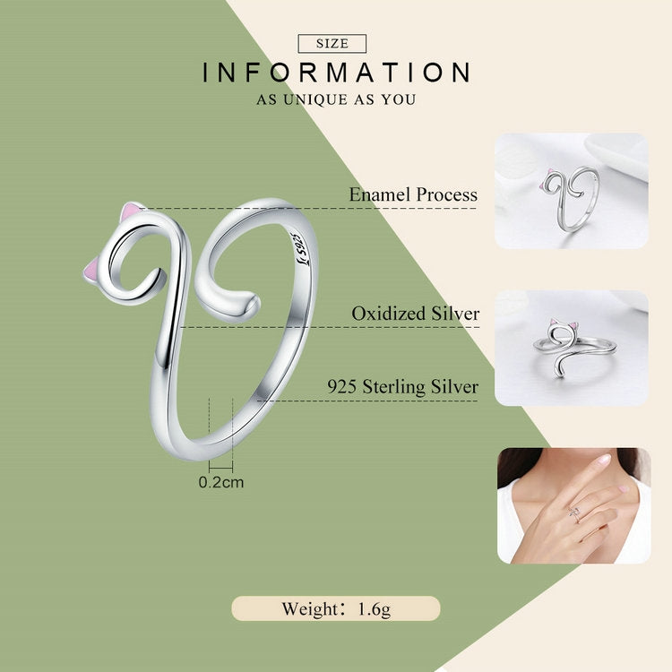 Anello Cat Love Girl Anello aperto in argento sterling S925, SCR341