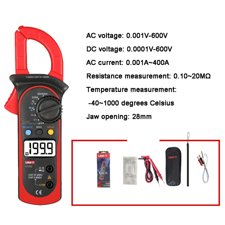 Multimetro digitale a pinza Rilevatore di tensione CA/CC, UT202 400A, UT202+ 400A