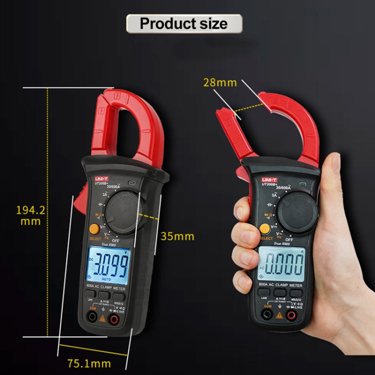 Multimetro digitale a pinza Tester di resistenza alla frequenza del rilevatore di tensione CA/CC, UT200A+ 400A, UT200B+ 600A