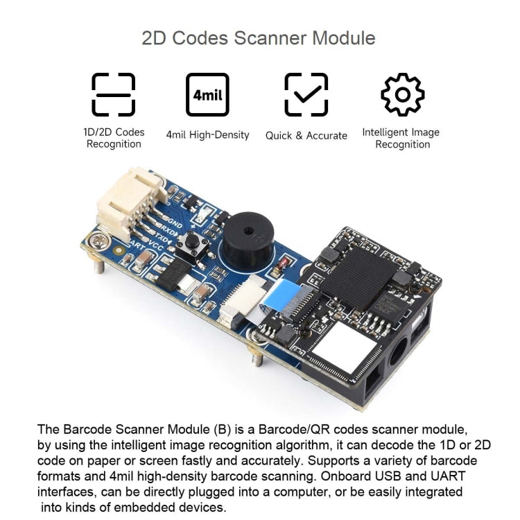 Il modulo scanner di codici 2D Waveshare supporta la scansione di codici a barre ad alta densità da 4mil, 23962, 23962