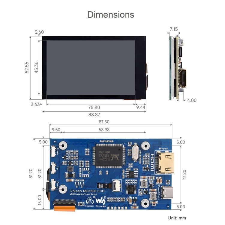 Display LCD touch capacitivo IPS Waveshare da 3,5 pollici 480x800 per Raspberry Pi, interfaccia HDMI, 3.5 inch