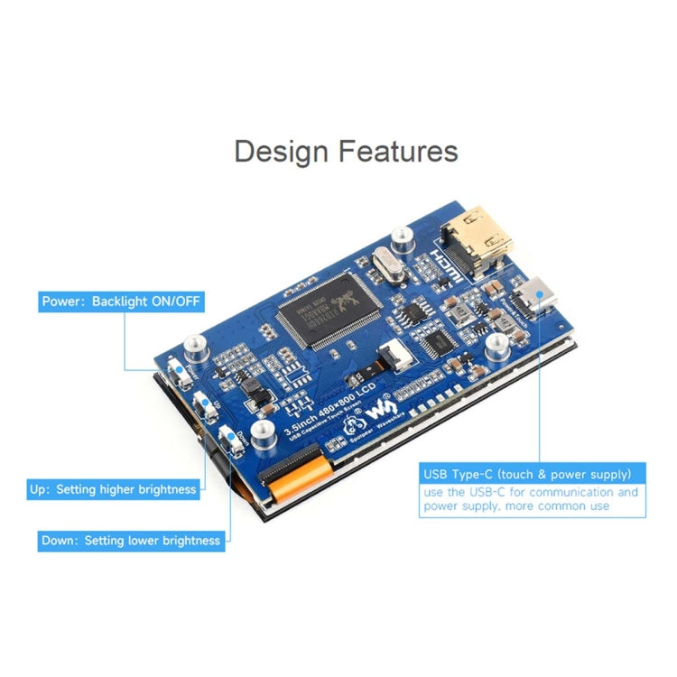 Display LCD touch capacitivo IPS Waveshare da 3,5 pollici 480x800 per Raspberry Pi, interfaccia HDMI, 3.5 inch