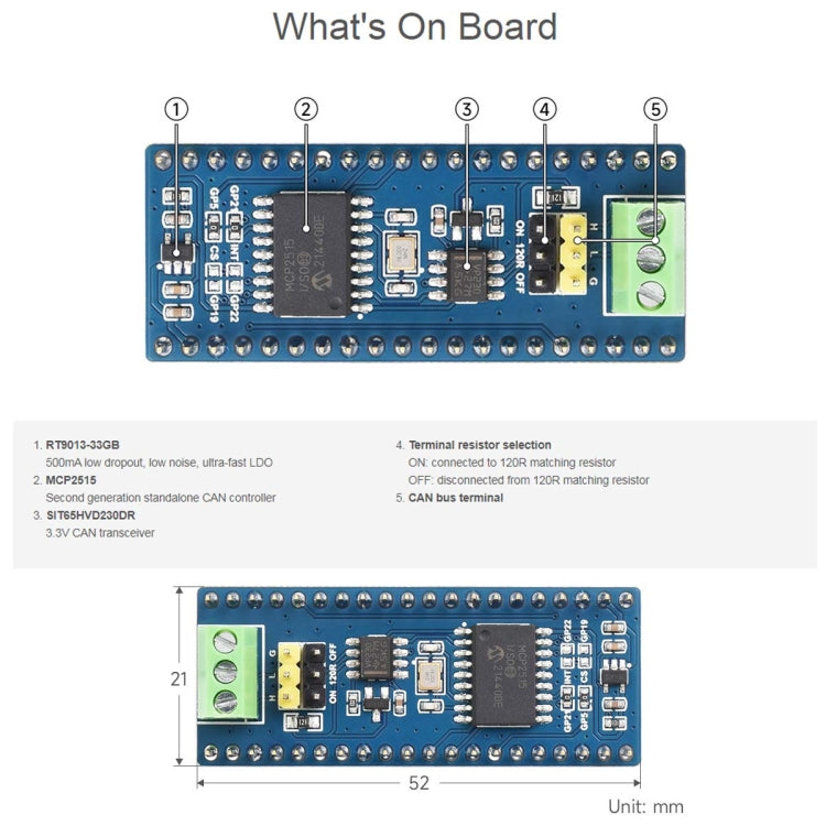 Waveshare per modulo CAN Bus Raspberry Pi Pico (B), abilitazione della comunicazione a lungo raggio tramite SPI, 23775, 23775