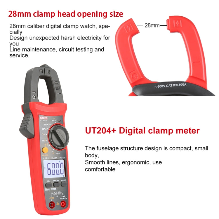 Rilevatore di tensione CA/CC a pinza digitale UNI-T UT204+ 600A, UT204+ 600A