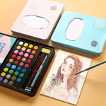 Set di strumenti per pittura dipinti a mano per principianti in scatola di latta portatile con pittura ad acquerello solida 36 in 1