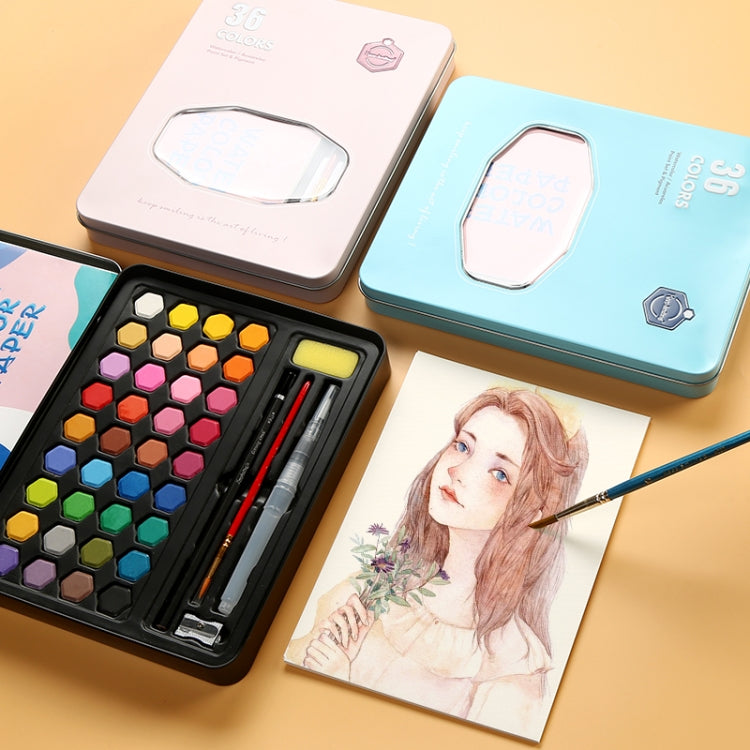Set di strumenti per pittura dipinti a mano per principianti in scatola di latta portatile con pittura ad acquerello solida 36 in 1