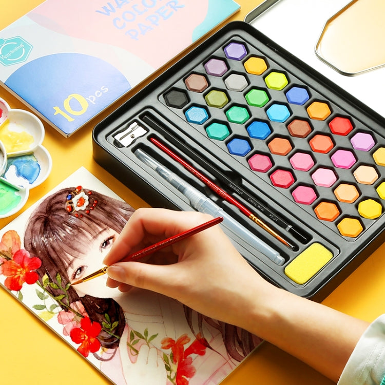 Set di strumenti per pittura dipinti a mano per principianti in scatola di latta portatile con pittura ad acquerello solida 36 in 1