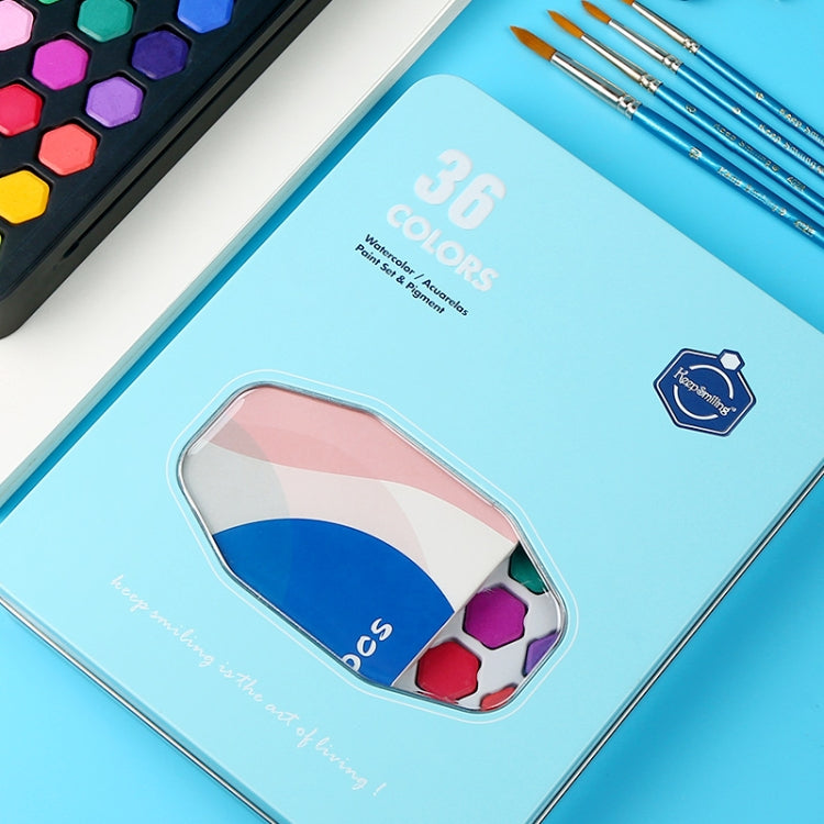 Set di strumenti per pittura dipinti a mano per principianti in scatola di latta portatile con pittura ad acquerello solida 36 in 1