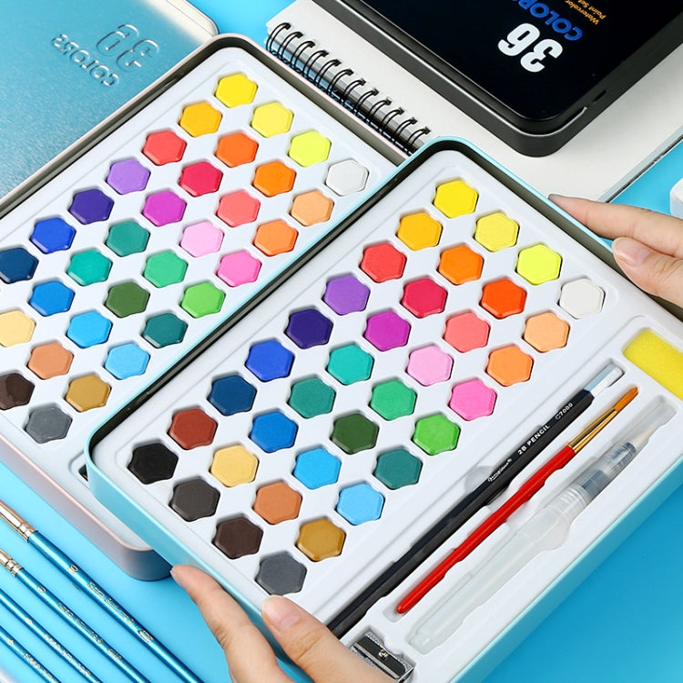 Set di strumenti per pittura dipinti a mano per principianti in scatola di latta portatile con pittura ad acquerello solida 36 in 1