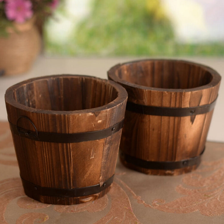 Vaso da fiori in legno carbonizzato succulente per verdure da balcone Decorazione per la casa con piccolo secchiello in legno retrò, S Flat Mouth, M Flat Mouth, L Flat Mouth, S Wave Mouth, M Wave Mouth, L Wave Mouth