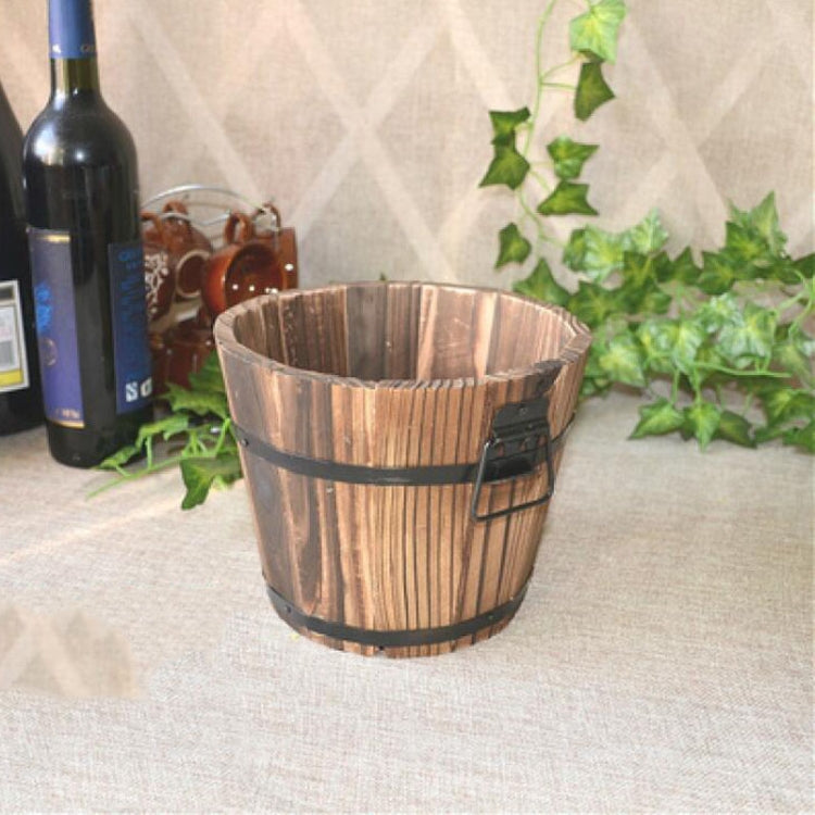 Vaso da fiori in legno carbonizzato succulente per verdure da balcone Decorazione per la casa con piccolo secchiello in legno retrò, S Flat Mouth, M Flat Mouth, L Flat Mouth, S Wave Mouth, M Wave Mouth, L Wave Mouth
