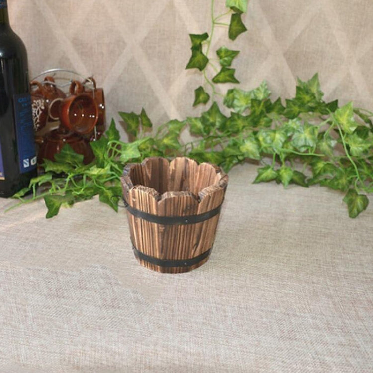 Vaso da fiori in legno carbonizzato succulente per verdure da balcone Decorazione per la casa con piccolo secchiello in legno retrò, S Flat Mouth, M Flat Mouth, L Flat Mouth, S Wave Mouth, M Wave Mouth, L Wave Mouth