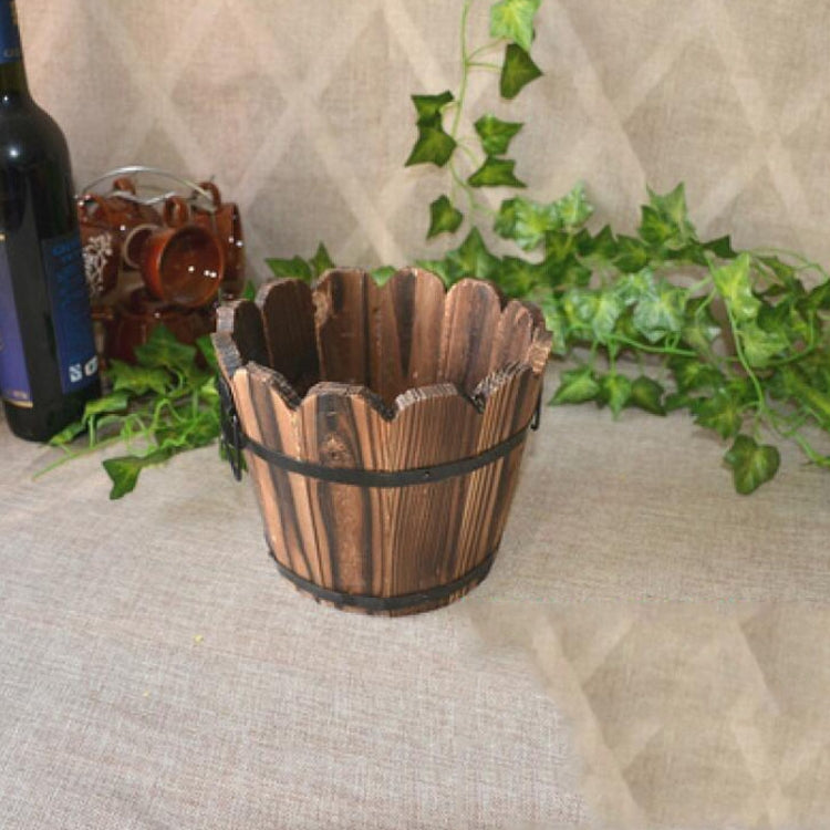 Vaso da fiori in legno carbonizzato succulente per verdure da balcone Decorazione per la casa con piccolo secchiello in legno retrò, S Flat Mouth, M Flat Mouth, L Flat Mouth, S Wave Mouth, M Wave Mouth, L Wave Mouth