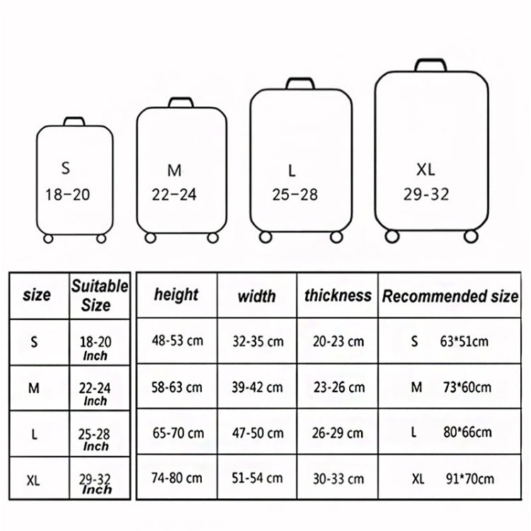 Copri bagaglio da viaggio Valigia antipolvere Protezione antigraffio Manica elastica, S Size 19 to 21 inch, M Size 22 to 24 inch, L Size 26 to 28 inch, XL Size 29 to 32 inch