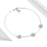 Bracciale in argento sterling placcato platino S925 Simpatico braccialetto con margherita, Daisy
